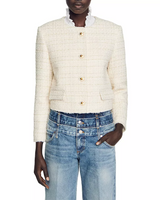 Zally Cropped Tweed Jacket in ecru