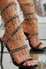 Arabella Rhinestone Tassel Stiletto Heels - Black