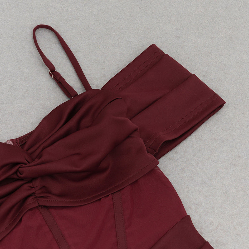 REGINA BURGUNDY HIGH SLIT RUCHED MAXI DRESS