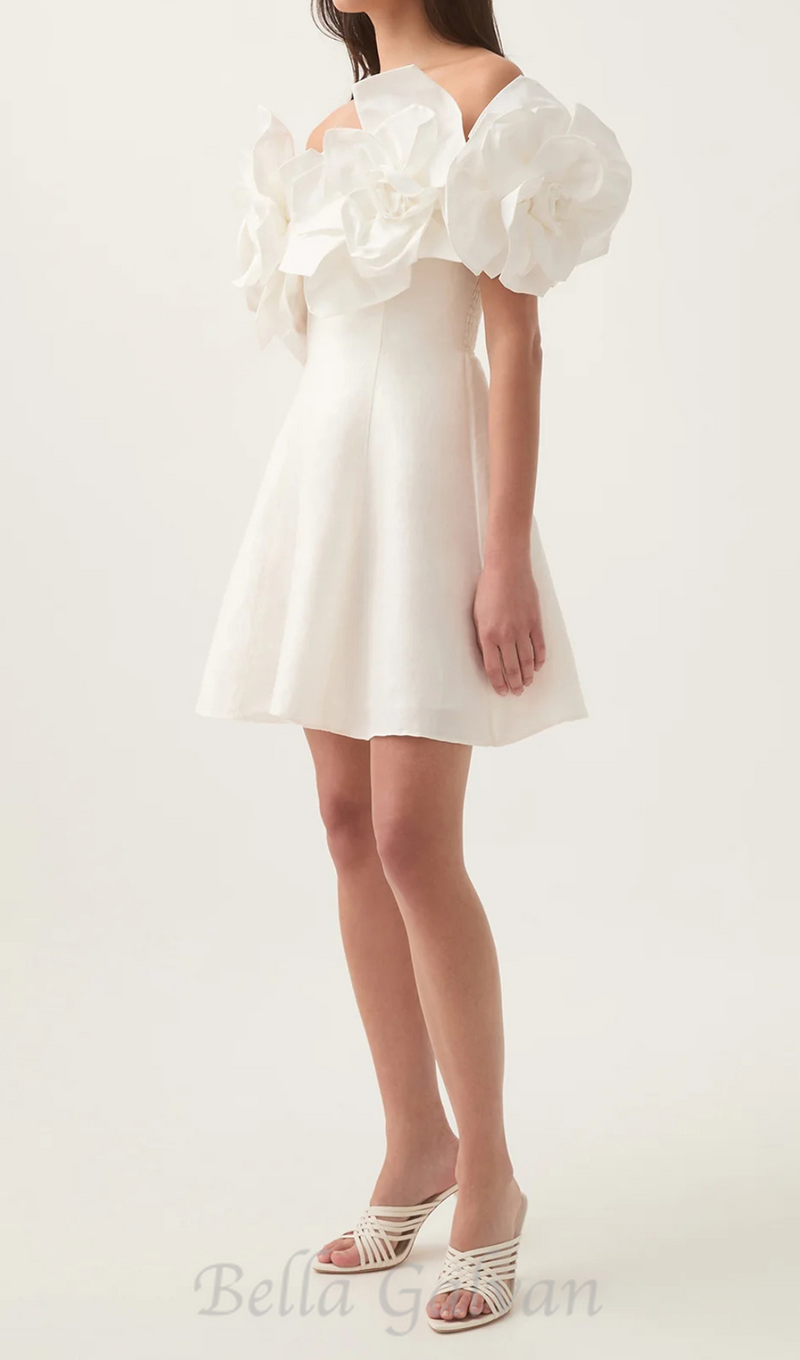 Etta flower strapless mini dress in ivory