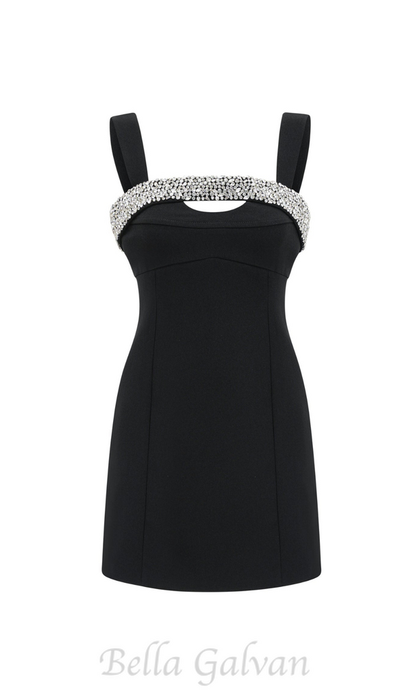 CRYSTAL EMBELLISHED CUT OUT MINI DRESS IN BLACK