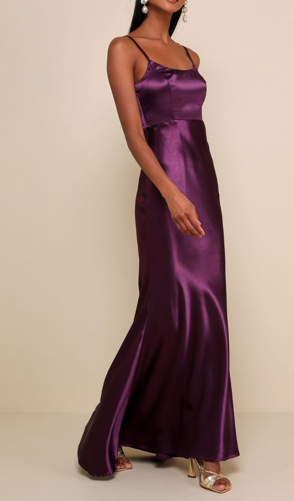 Dark Purple Satin Mermaid Maxi Dress