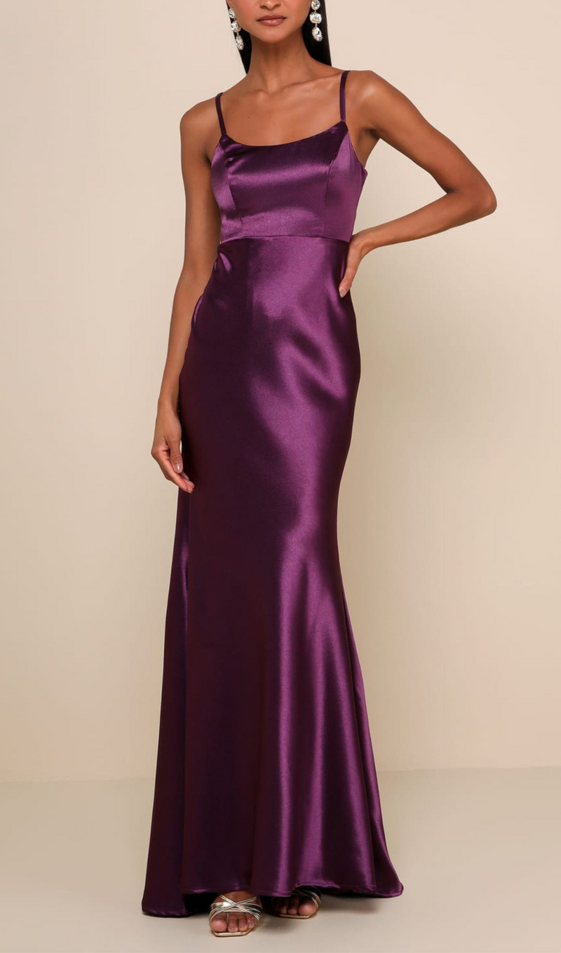 Dark Purple Satin Mermaid Maxi Dress