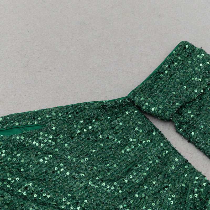 Asymmetric sequin cut out maxi dress in green