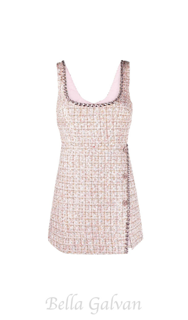 ALEXANDRA DIAMANTÉ TRIM BOUCLE MINI DRESS IN PINK