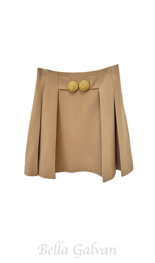 Asina Gold Buttoned Mini Skirt in Khaki