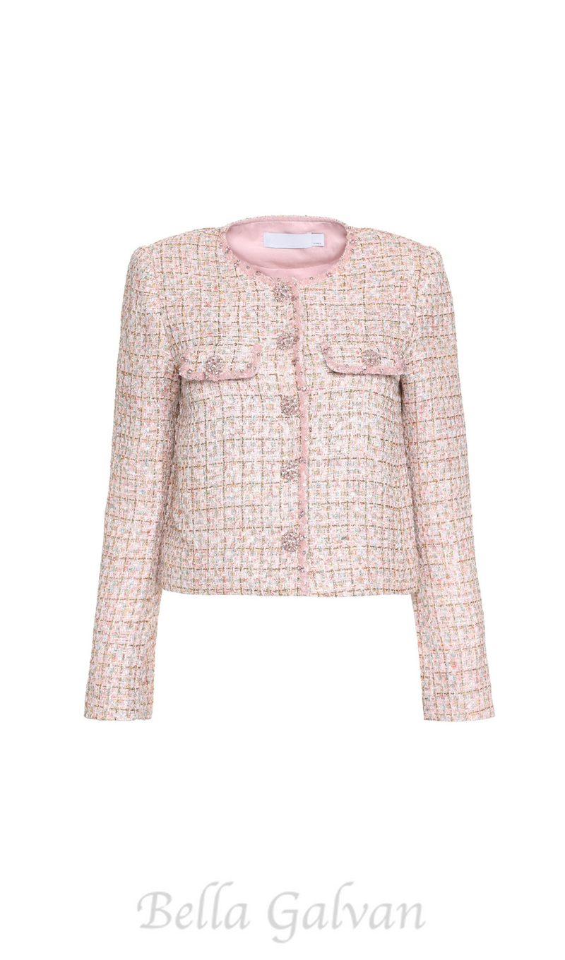 ALISA DIAMANTÉ TRIM BOUCLE TWEED JACKET IN PINK