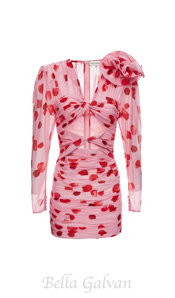 PETAL PRINT CUTOUT MINI DRESS IN PINK