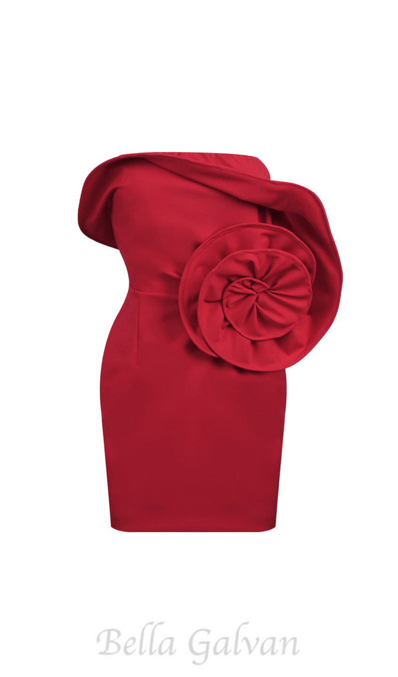 Sculptural rose mini dress in red