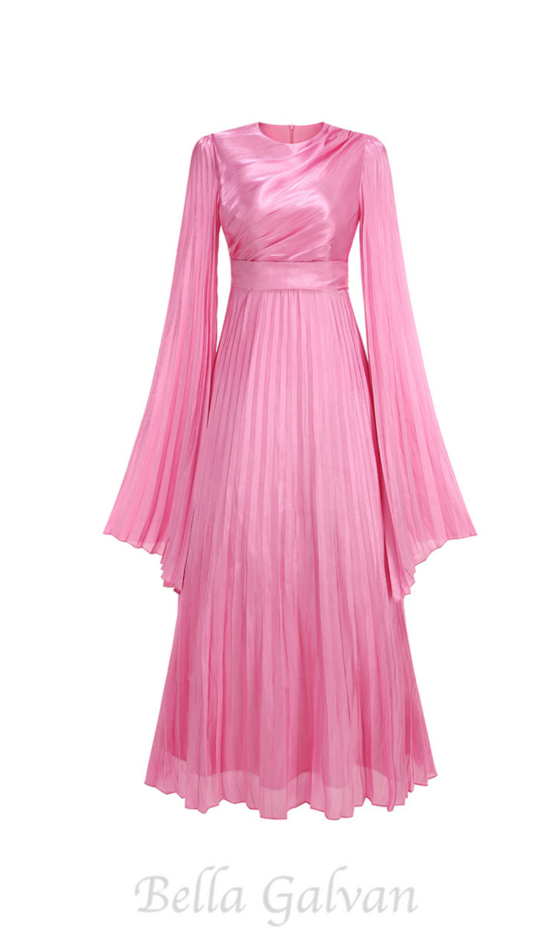 MANDY SLIT SLEEVE RUCHED MAXI DRESS IN ROSE PINK