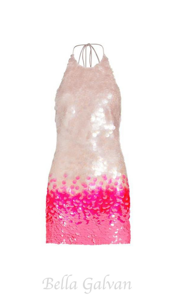 GISELLE PINK HALTER GRADIENT SEQUINS MINI DRESS