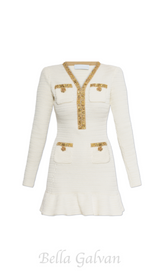 cream lurex knit mini dress