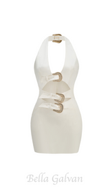 ARABELA BUCKLED MINI DRESS IN WHITE