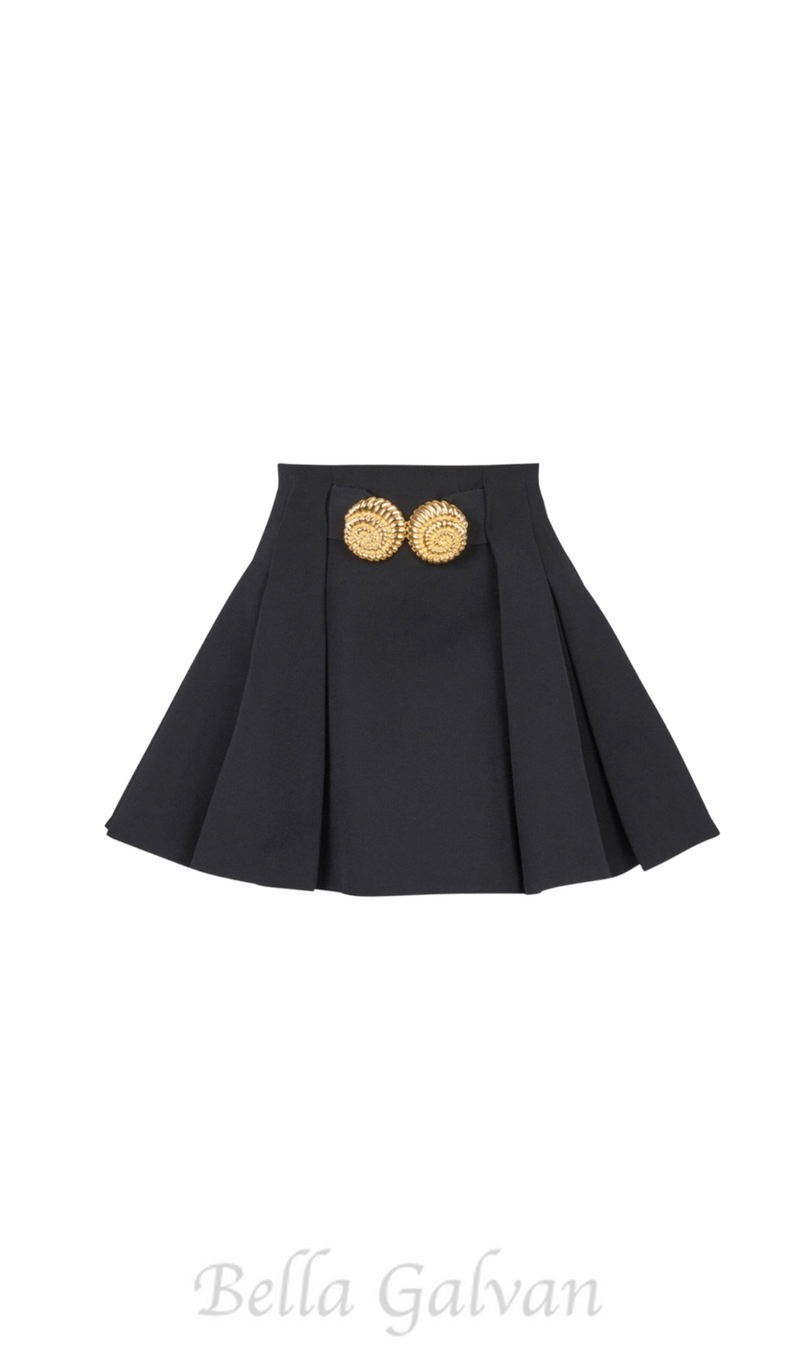 Asina Gold Buttoned Mini Skirt in Black