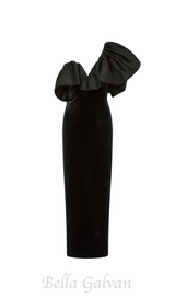 One Shoulder Puff Sleeve maxi Dress in black