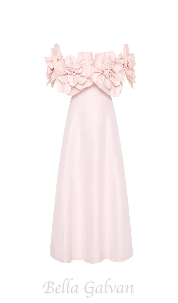 Etta flower strapless midi dress in pink