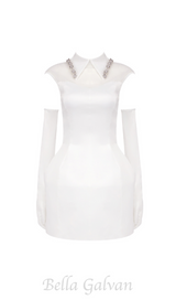 SIMONE TULLE DETAIL MINI DRESS IN WHITE