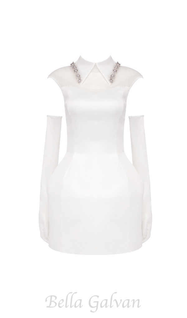 SIMONE TULLE DETAIL MINI DRESS IN WHITE