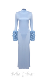 MICHELLE RUFFLED TURTLENECK MAXI DRESS IN PALE BLUE