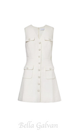 Bouclé pearl-buttons knitted mini dress in white