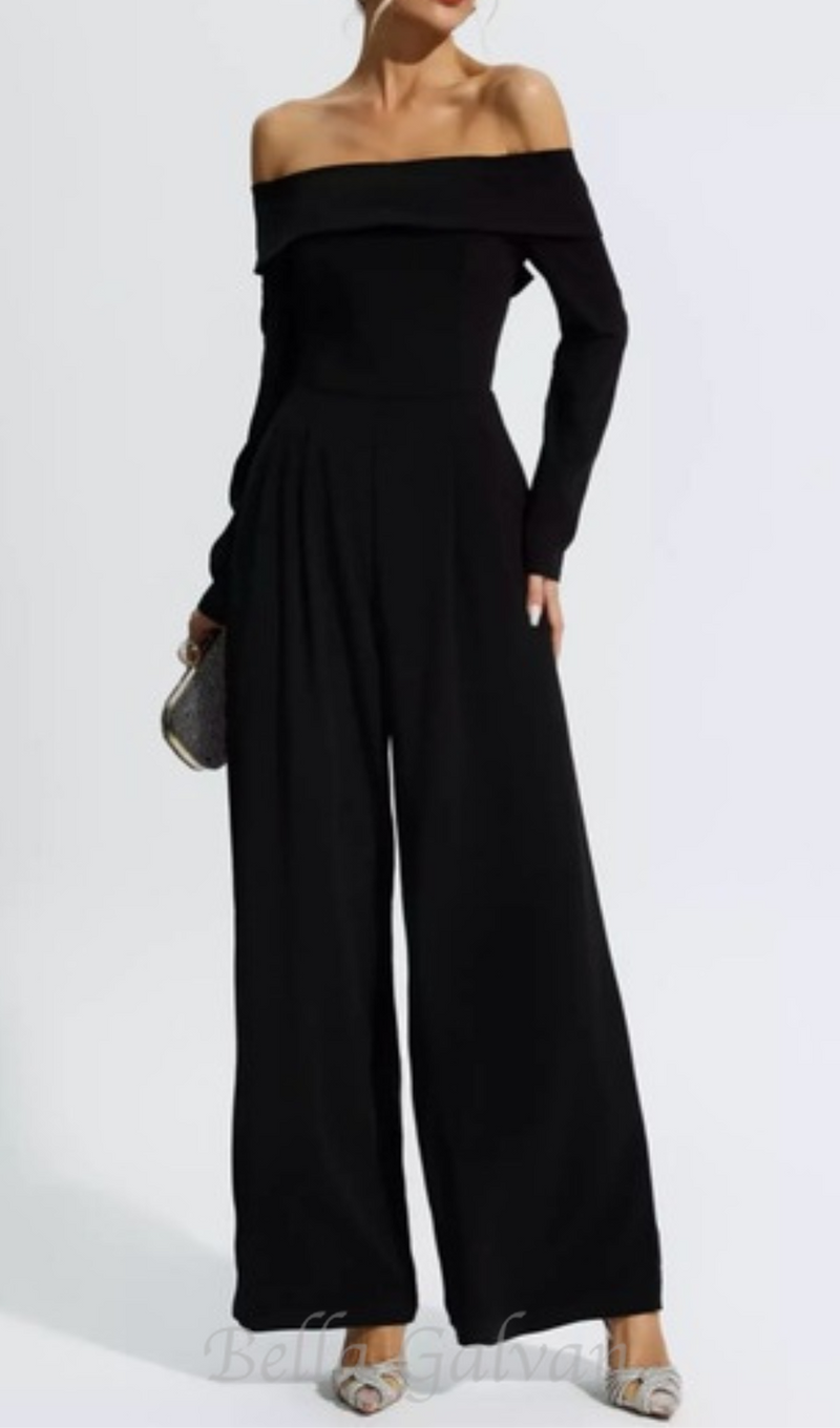 DOMINIC OFF-THE-SHOULDER CREPE JUMPSUIT IN BLACK