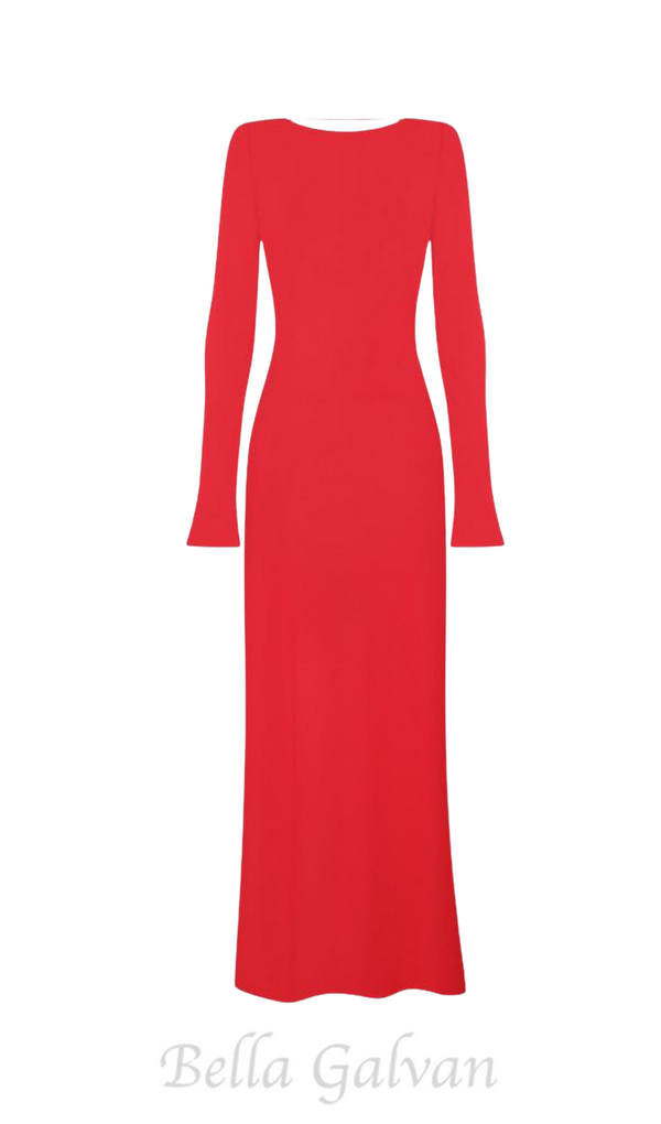 Candice long sleeve backless maxi Dress in red