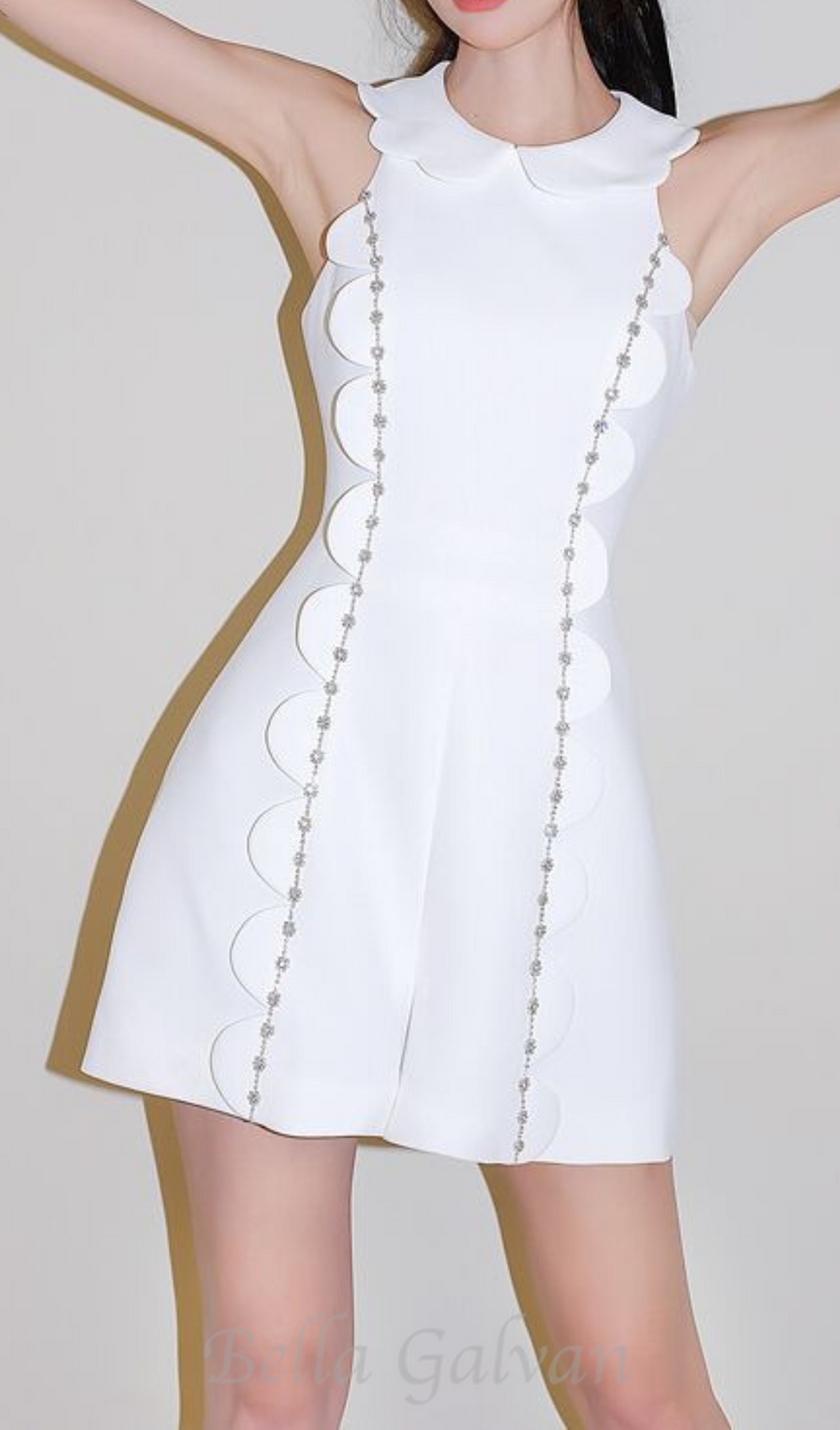 CHAYA WHITE SLEEVELESS RHINESTONE EMBELLISHED ROMPER