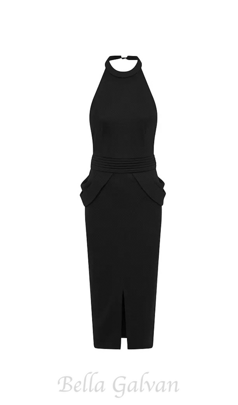 Rise Textured Halter Midi Dress in black