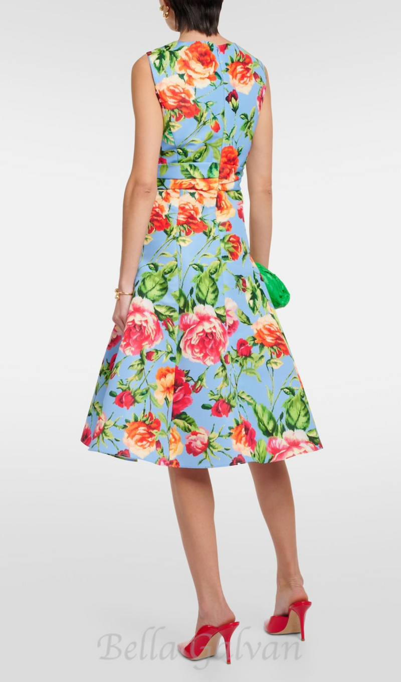 EDITH MULTICOLOR FLORAL CREPE MIDI DRESS