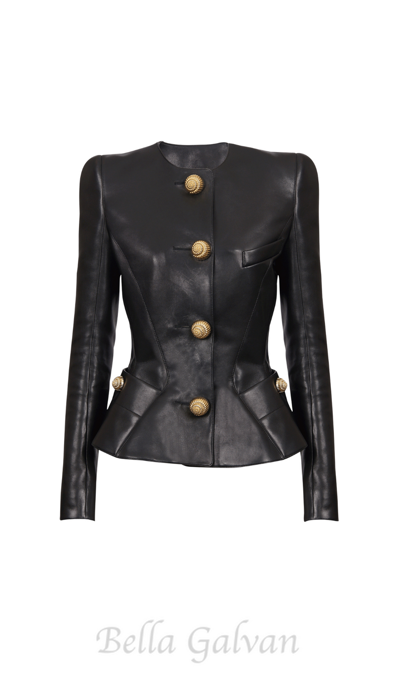 Lambskin leather peplum jacket