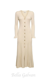 Ribbed viscose lamé midi dress in beige