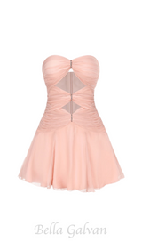 CUT-OUT PLEATED OFF-SHOULDER MINI DRESS IN PINK