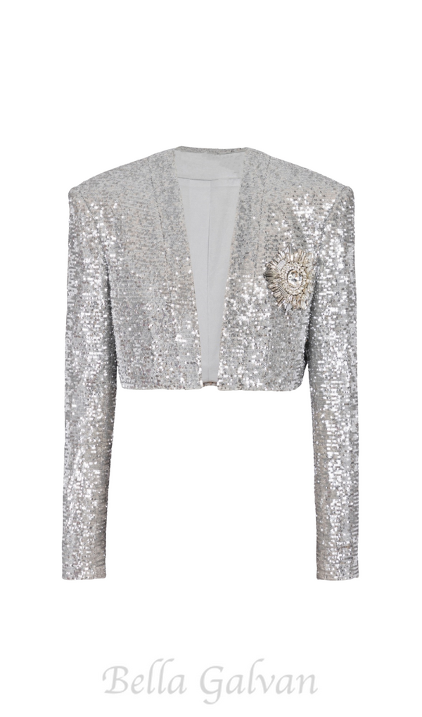 Sequin Cropped Blazer in silver