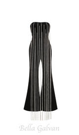 EVELYN CRYSTAL CHAIN DETAIL STRAPLESS BLACK JUMPSUIT