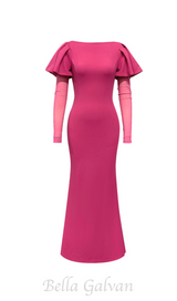 HILDA RUFFLE TRIM SLEEVE BODYCON MAXI DRESS IN ROSE RED