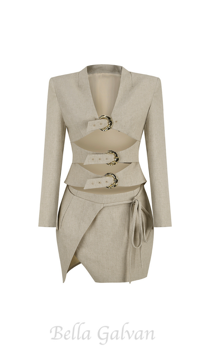 ALTHEA BEIGE CUT OUT BLAZER WITH METAL BUTTON