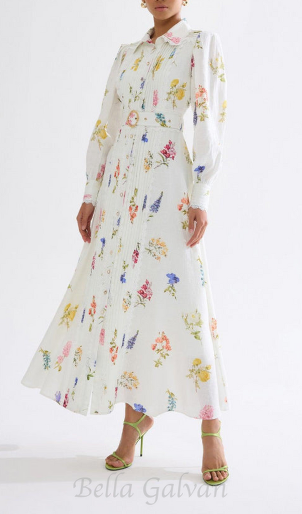 MURIEL LONG CUFFED SLEEVES FLORAL MAXI DRESS