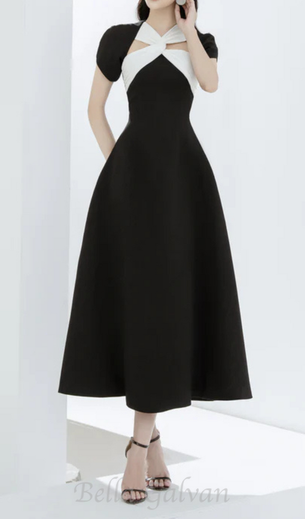 Andrea cut out a-line midi dress in black