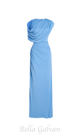 CASI SIDE-SLIT DRAPED JERSEY GOWN IN BLUE