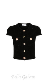 crystal embellished-buttons cardigan in black