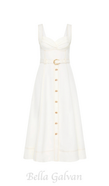 sweetheart neckline belted midi dress in ivory