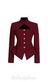 Aymee Cutout Button Blazer in burgundy