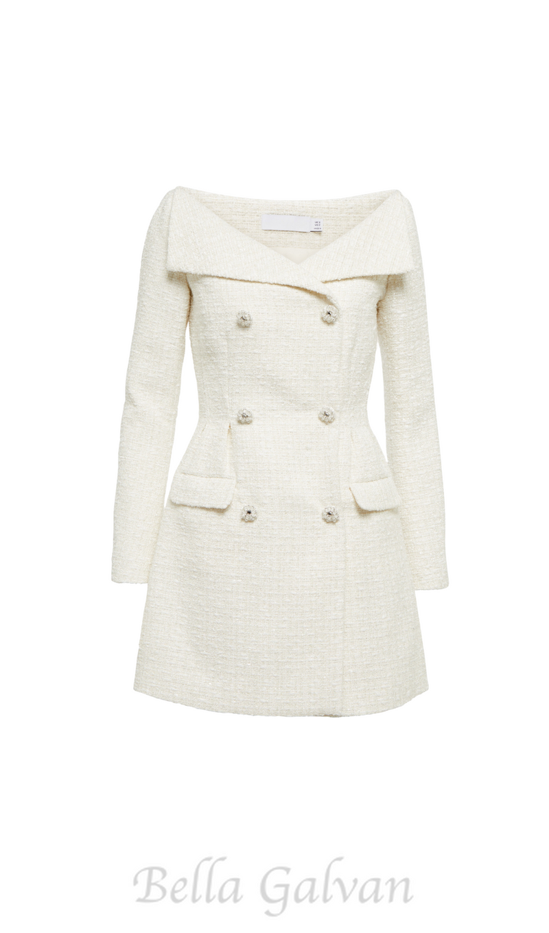 STEPHANIE WHITE BOUCLE BLAZER MINI DRESS