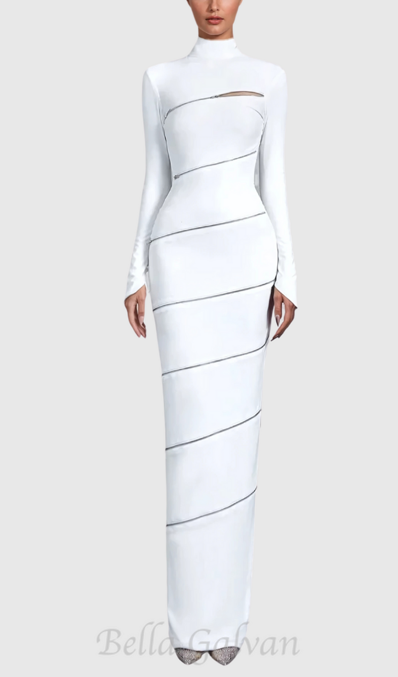 Aloysius Zipper Bodycon Maxi Dress In White