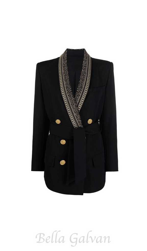 GAIL BEADED COLLAR LACE-UP DOUBLE BREASTED DRESSY BLAZER