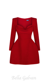 Brianna square-neck a-line mini dress in red