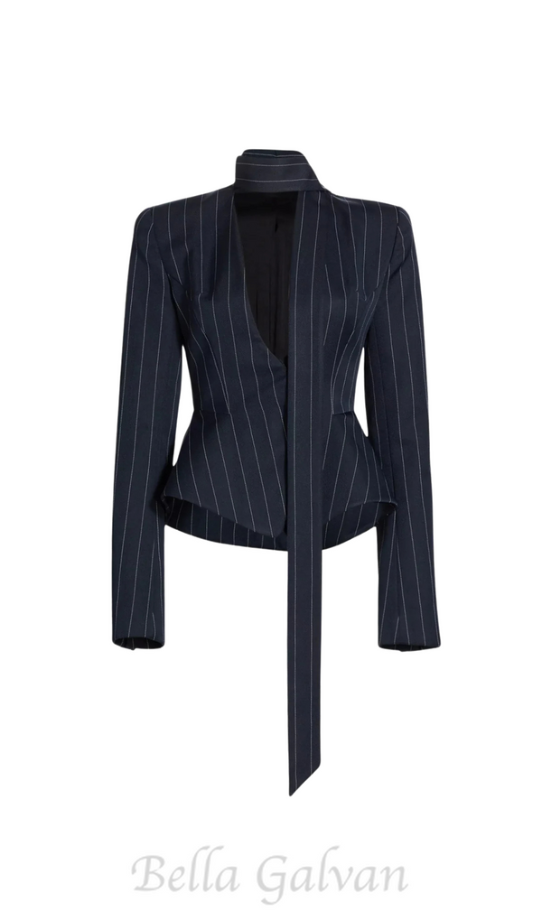 Hibyl Pinstripe Scarf Blazer in black