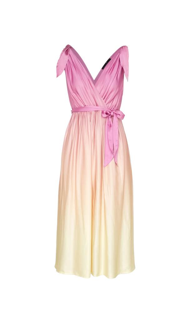 Wrap-over midi dress in pastel yellow without belt