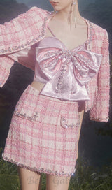 bow rhinestone three-piece set in pink