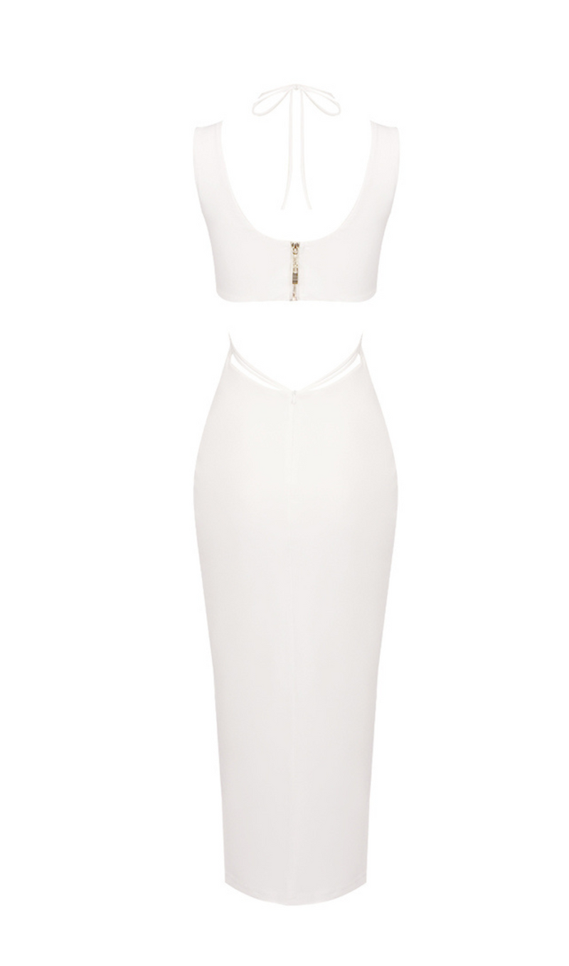 FLOWER CUT OUT BODYCON MIDI DRESS IN WHITE
